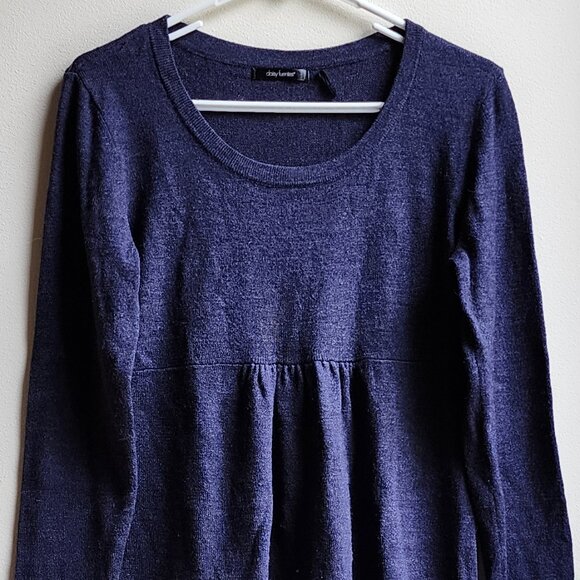 Daisy Fuentes Long Sleeve Navy Blue Scoop Neck Baby Doll Sweater Size Large - Picture 5 of 16